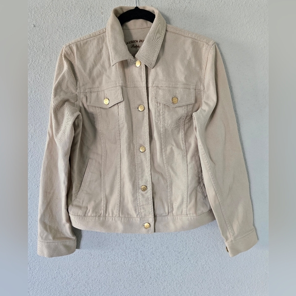 Vintage Ralph Lauren Denim Jacket Women Sz M Tan Jean Pockets Button Up Classic - Picture 10 of 15